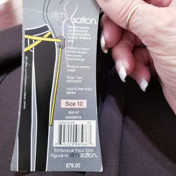 NWT's-Slim Sation by Multiples Brown Pull On Tummy Slimming Stretch Pants Sz 10 - Picture 5 of 7